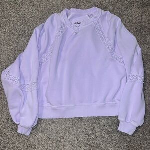 Aerie Women's Light Purple Hey Crochet Lace Detail Sweatshirt XXS